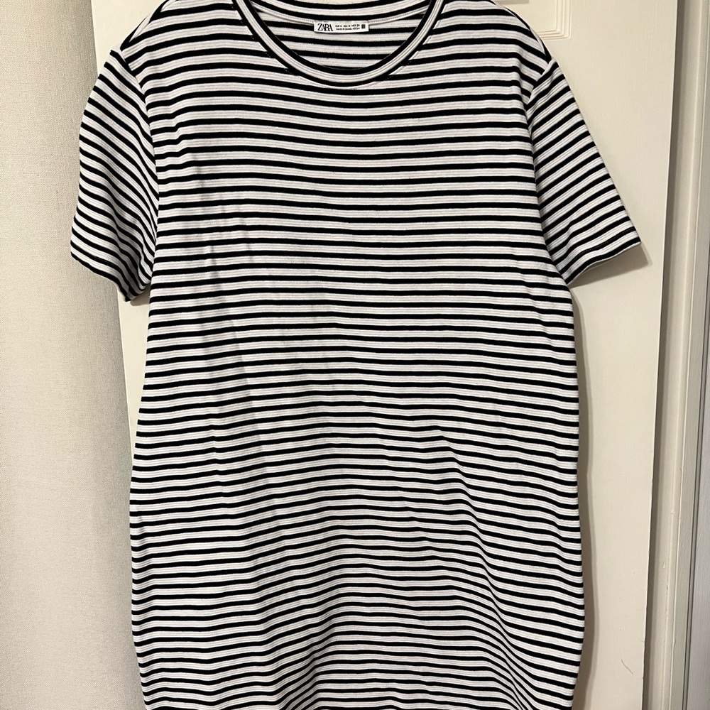 ZARA Black and White Striped T-Shirt Dress